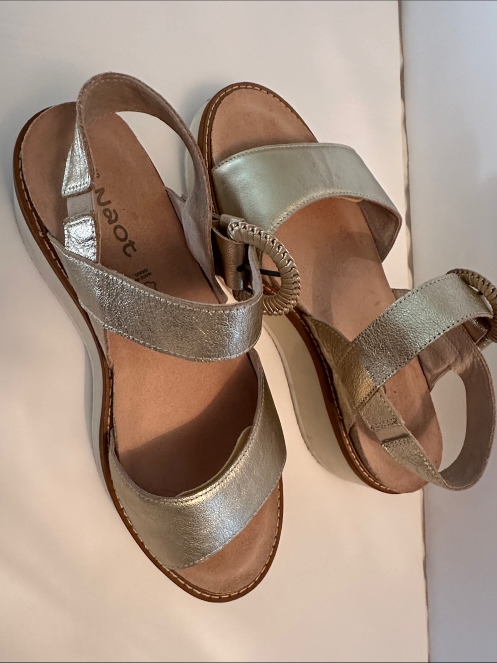 Naot Silver Metallic Leather Slingback Sandals